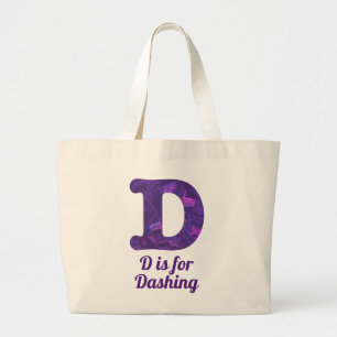 Purple Letter D is for Dashing Monogram Large Tote Bag