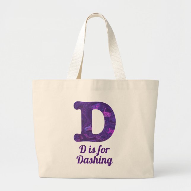 Purple Letter D is for Dashing Monogram Large Tote Bag (Front)