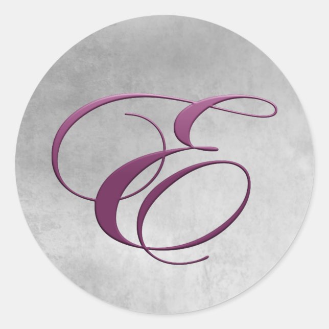 Purple Letter E Monogrammed Classic Round Sticker (Front)
