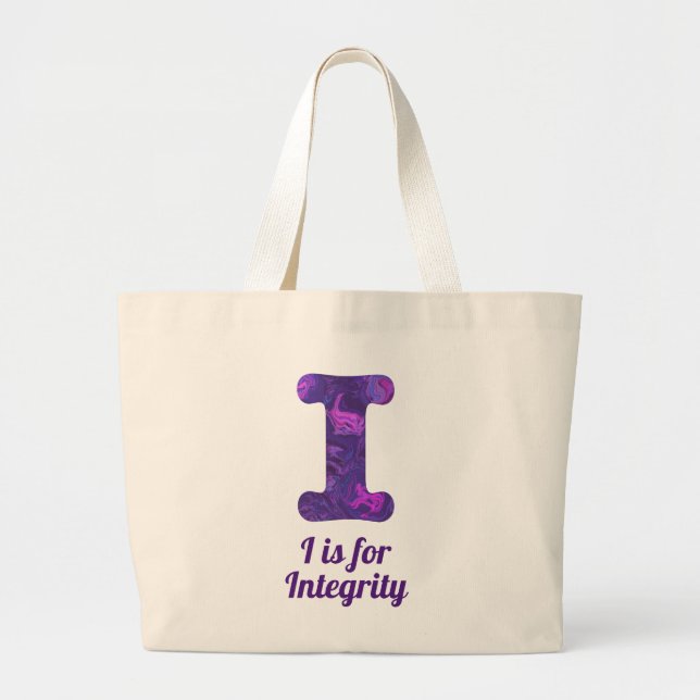 Purple Letter I is for Integrity Monogram Large Tote Bag (Front)