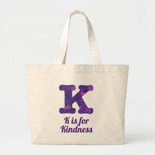 Purple Letter K is for Kindness Monogram Large Tote Bag