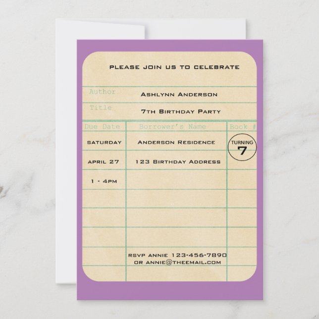Purple Library Card Birthday (Front)