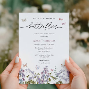 Purple Lifetime of Butterflies Bridal Shower Invitation
