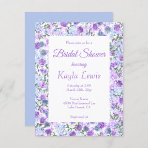 Purple & Light Blue Rose Border Bridal Shower Invitation