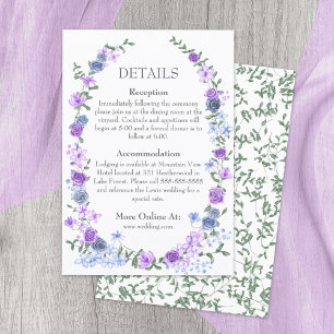 Purple Light Blue Rose Garden Vine Wedding Details Enclosure Card