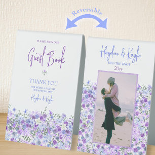 Purple, Light Blue Roses Wedding Guest Book