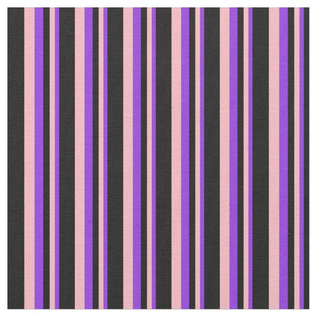 Purple, Light Pink & Black Coloured Stripes Fabric (Close Up)