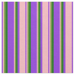 Purple, Light Pink, Green & Dark Green Stripes Fabric