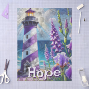 Purple Lighthouse Floral Personalised Decoupage Tissue Paper