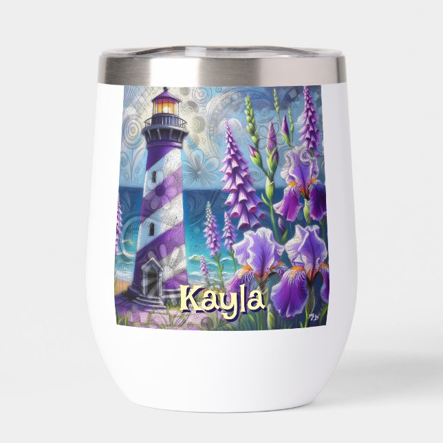 Purple Lighthouse w/Foxglove & Iris Personalised (Back)