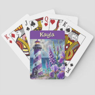 Purple Lighthouse w/Foxglove & Iris Personalised Playing Cards