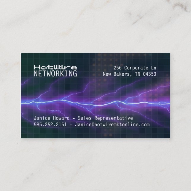 Purple Lightning Electricity Backdrop Business Card (Front)
