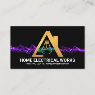 Purple Lightning Gold Bulb Home Electrician Business Card