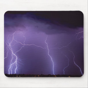 Purple Lightning in a Night Desert Thunder Storm Mouse Pad
