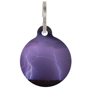 Purple Lightning in a Night Desert Thunder Storm Pet Tag