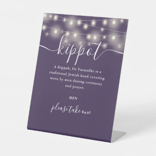 Purple Lights Jewish Wedding Kippot Yarmulke Pedestal Sign