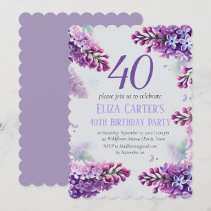 Purple Lilac 40th Floral Elegant Birthday  Invitation