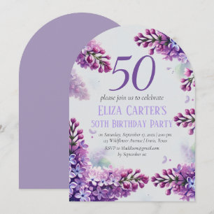 Purple Lilac 50th Floral Elegant Birthday Invitation