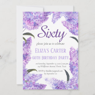 Purple Lilac 60th Floral Elegant Birthday  Invitation