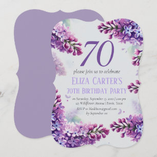 Purple Lilac 70th Floral Elegant Birthday Invitation