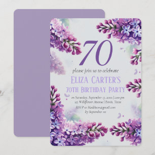 Purple Lilac 70th Floral Elegant Birthday Invitation