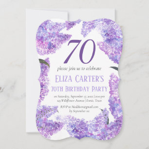 Purple Lilac 70th Floral Elegant Birthday  Invitation