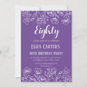 Purple Lilac 80th Eighty Floral Elegant Birthday  Invitation