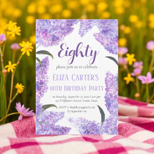 Purple Lilac 80th Eighty Floral Elegant Birthday  Invitation