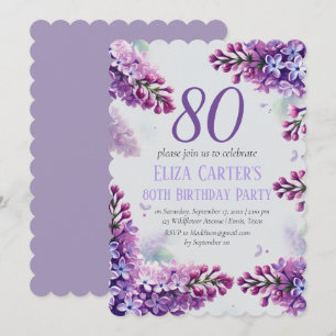Purple Lilac 80th Floral Elegant Birthday  Invitation