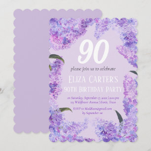 Purple Lilac 90th Floral Elegant Birthday  Invitation