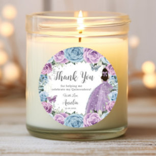 Purple Lilac Baby Blue Floral Dress Quinceañera Classic Round Sticker