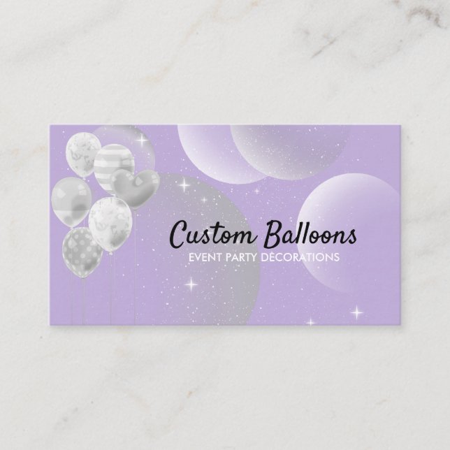 Purple Lilac Balloons Event Party Planner Decor Business Card (Front)