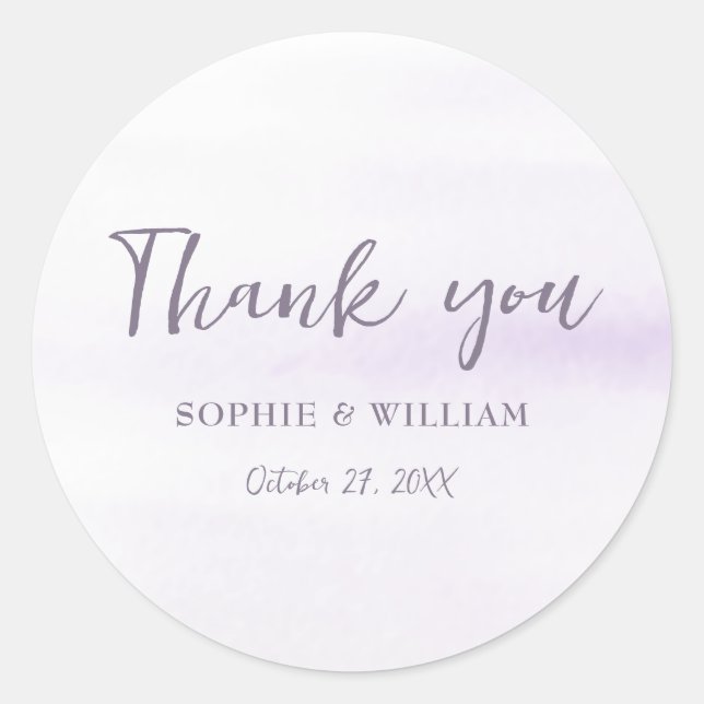 Purple Lilac  Beautiful Elegant Wedding Thank You  Classic Round Sticker (Front)