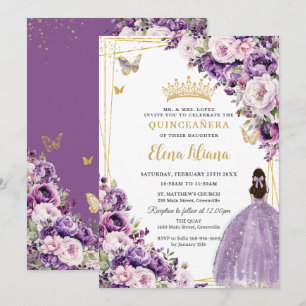 Purple Lilac Blush Floral Quinceanera 15 Sweet 16 Invitation