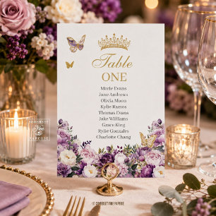 Purple Lilac Blush Floral Quinceanera Table Number