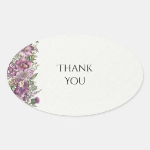 Purple Lilac Botanical Wedding Thank You Oval Sticker