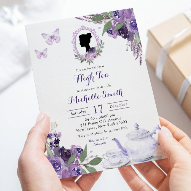 Purple Lilac Cameo English Afternoon Tea Invite (Creator Uploaded)