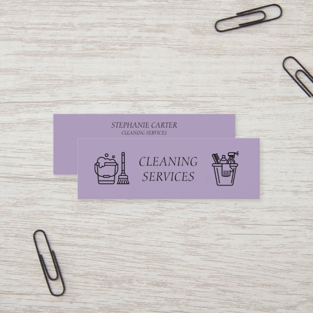 Purple Lilac Cleaning Services Company  Mini Business Card (Front/Back In Situ)