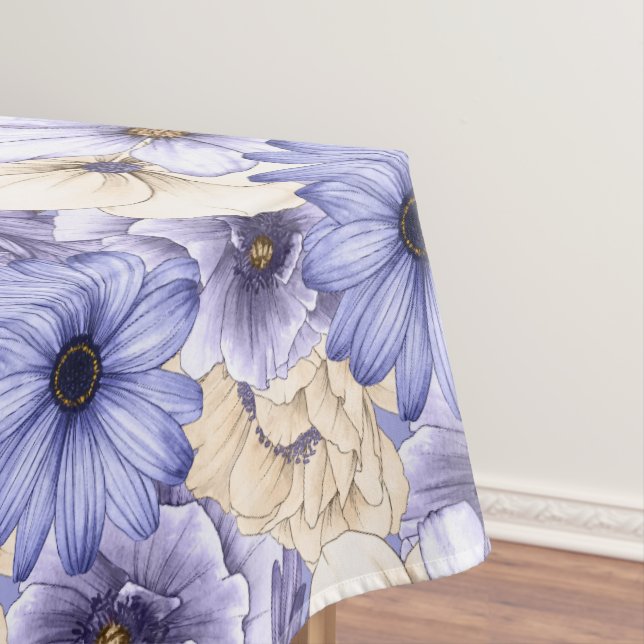Purple Lilac Cream Florals Pattern Tablecloth (In Situ)