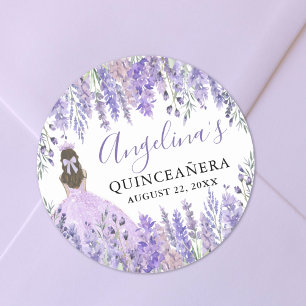 Purple Lilac Crown Floral Quinceanera Classic Round Sticker