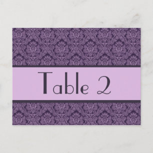 Purple & Lilac Damask Wedding Table Number Card