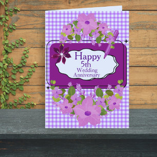 Purple Lilac Floral 5th Happy Wedding Anniversary Card