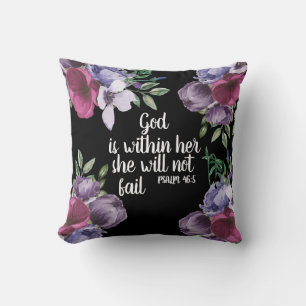 Purple Lilac Floral Black Christian God is Within Cushion