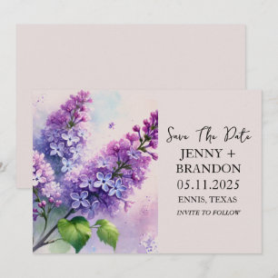 Purple Lilac Floral Boho Elegant Modern Wedding Save The Date