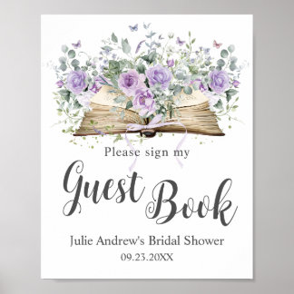 Purple Lilac Floral Book Chapter Bridal Guest Book