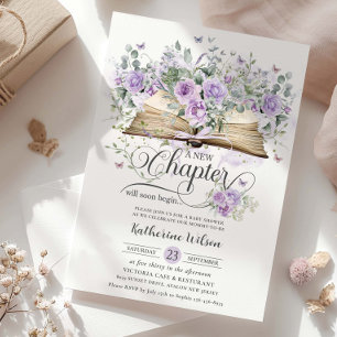 Purple Lilac Floral Book New Chapter Baby Shower Invitation