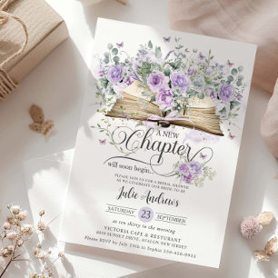 Purple Lilac Floral Book New Chapter Bridal Shower Invitation