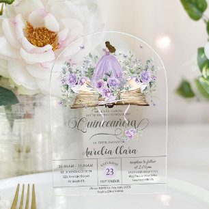 Purple Lilac Floral Book New Chapter Quinceañera Acrylic Invitations