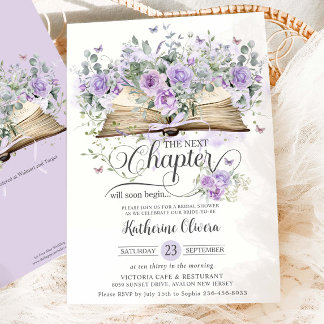Purple Lilac Floral Book Next Chapter Bridal  Invitation