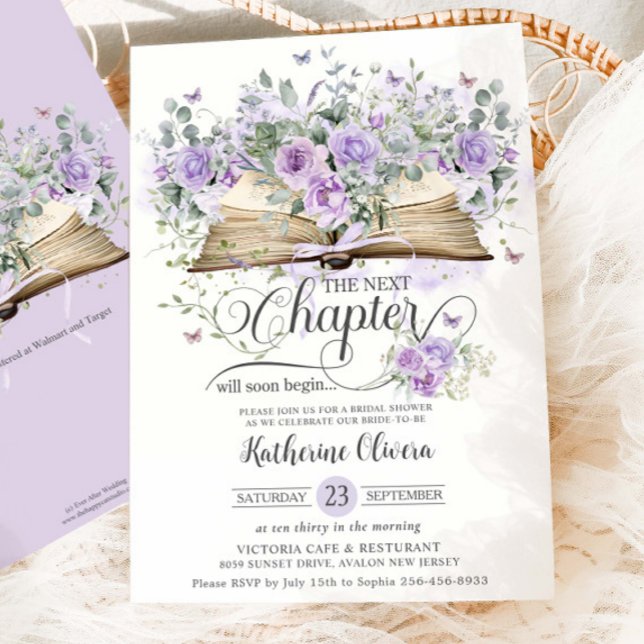 Purple Lilac Floral Book Next Chapter Bridal  Invitation (Creator Uploaded)